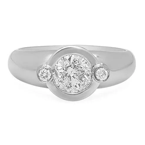 1 Carat Round Bezel Set Cubic Zirconia Dome Shank Ring 14k white gold