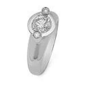 1 Carat Round Bezel Set Cubic Zirconia Dome Shank Ring 14k white gold