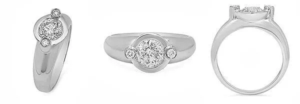 1 Carat Round Bezel Set Cubic Zirconia Dome Shank Ring 14k white gold