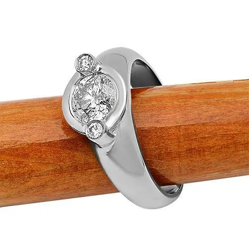 1 Carat Round Bezel Set Cubic Zirconia Dome Shank Ring 14k white gold