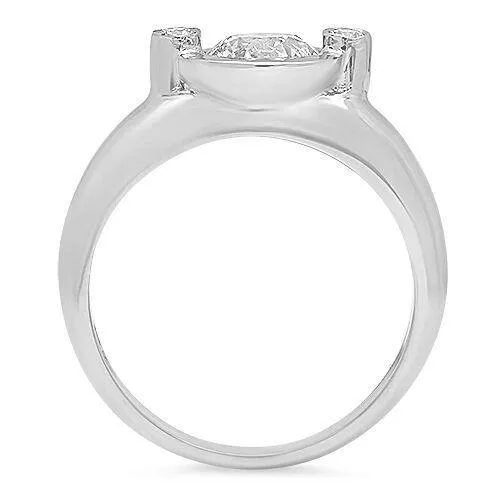 1 Carat Round Bezel Set Cubic Zirconia Dome Shank Ring 14k white gold