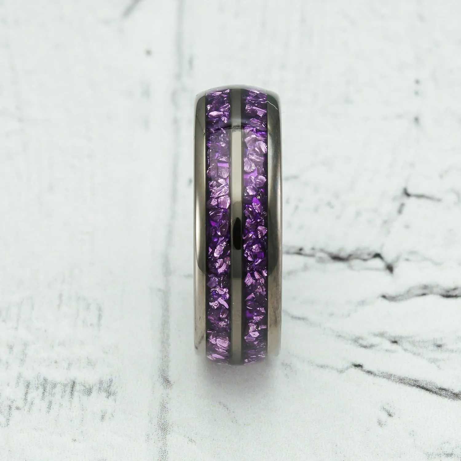 100S JEWELRY Engraved Personalized Gunmetal Purple Tungsten Rings For Men Amethyst Inlay Wedding Promise Band Size 6-16