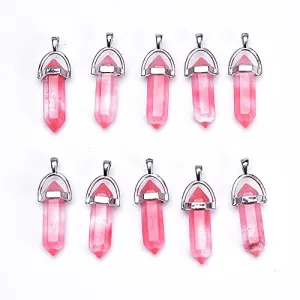 10pc Pink Quartz Stone Pendants Hexagonal Pointed Reiki Chakra Crystal Gemstone Pendant for Jewelry