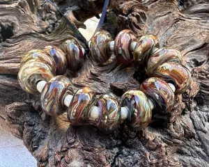 12 Multicolor Brown Swirl Lampwork Beads Set SRA