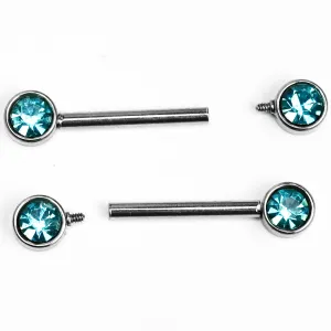 14 Gauge 9/16 Blue Gem Internally Threaded Barbell Nipple Piercing Rings