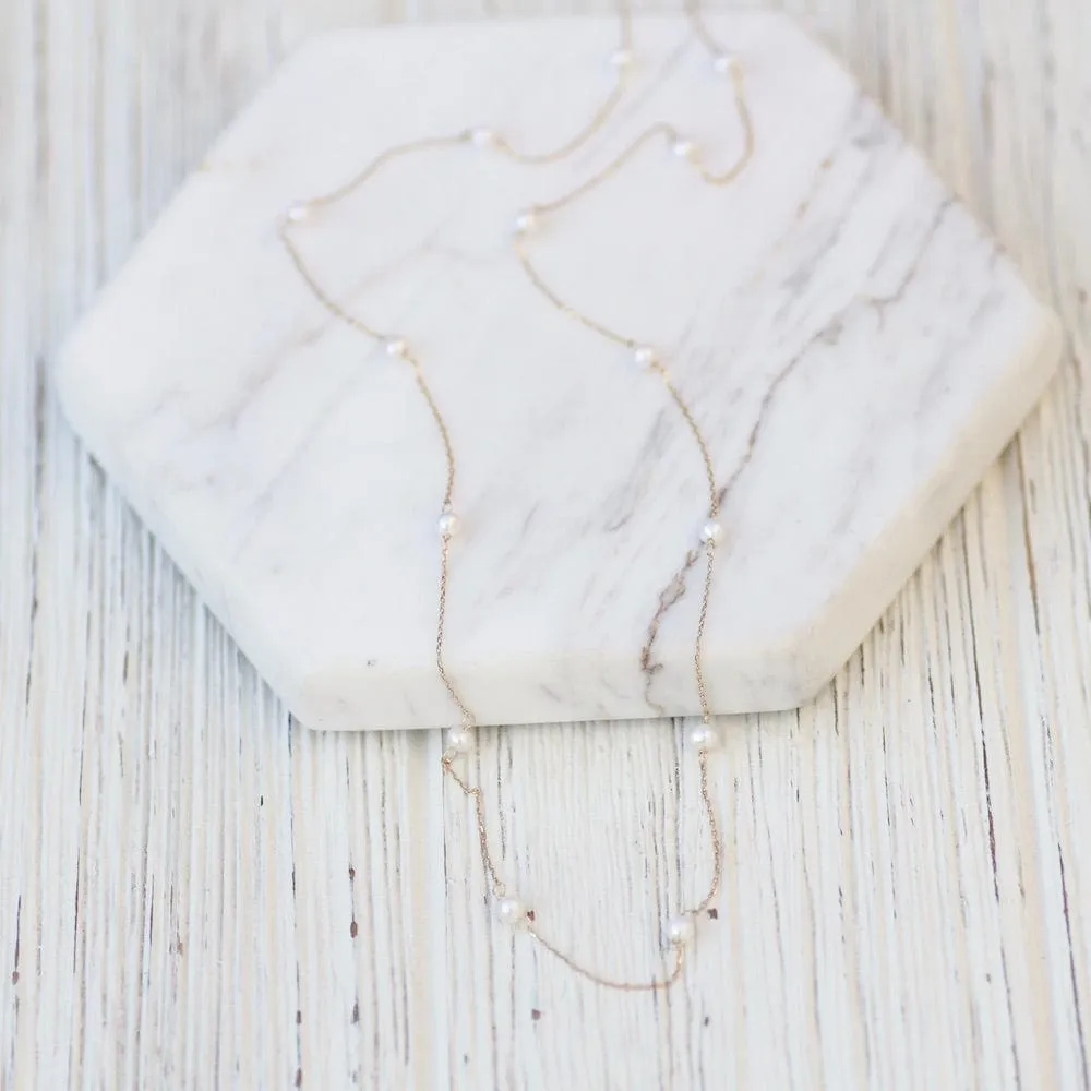 14K Gold White Pearl Tin Cup Necklace