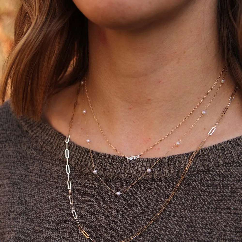 14K Gold White Pearl Tin Cup Necklace