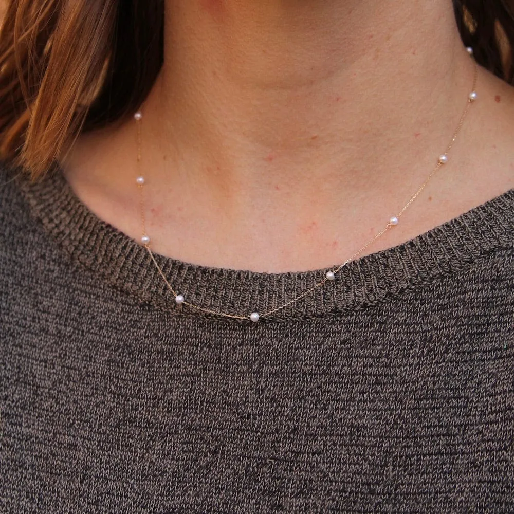 14K Gold White Pearl Tin Cup Necklace
