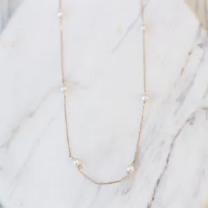 14K Gold White Pearl Tin Cup Necklace
