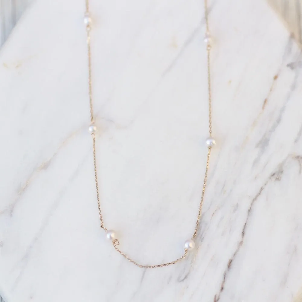 14K Gold White Pearl Tin Cup Necklace