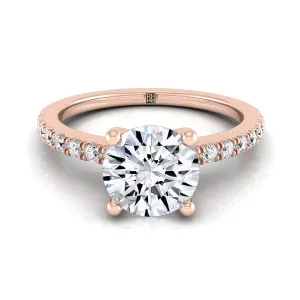 14K Rose Gold Round Brilliant Simple Linear Diamond Pave Engagement Ring -1/5ctw