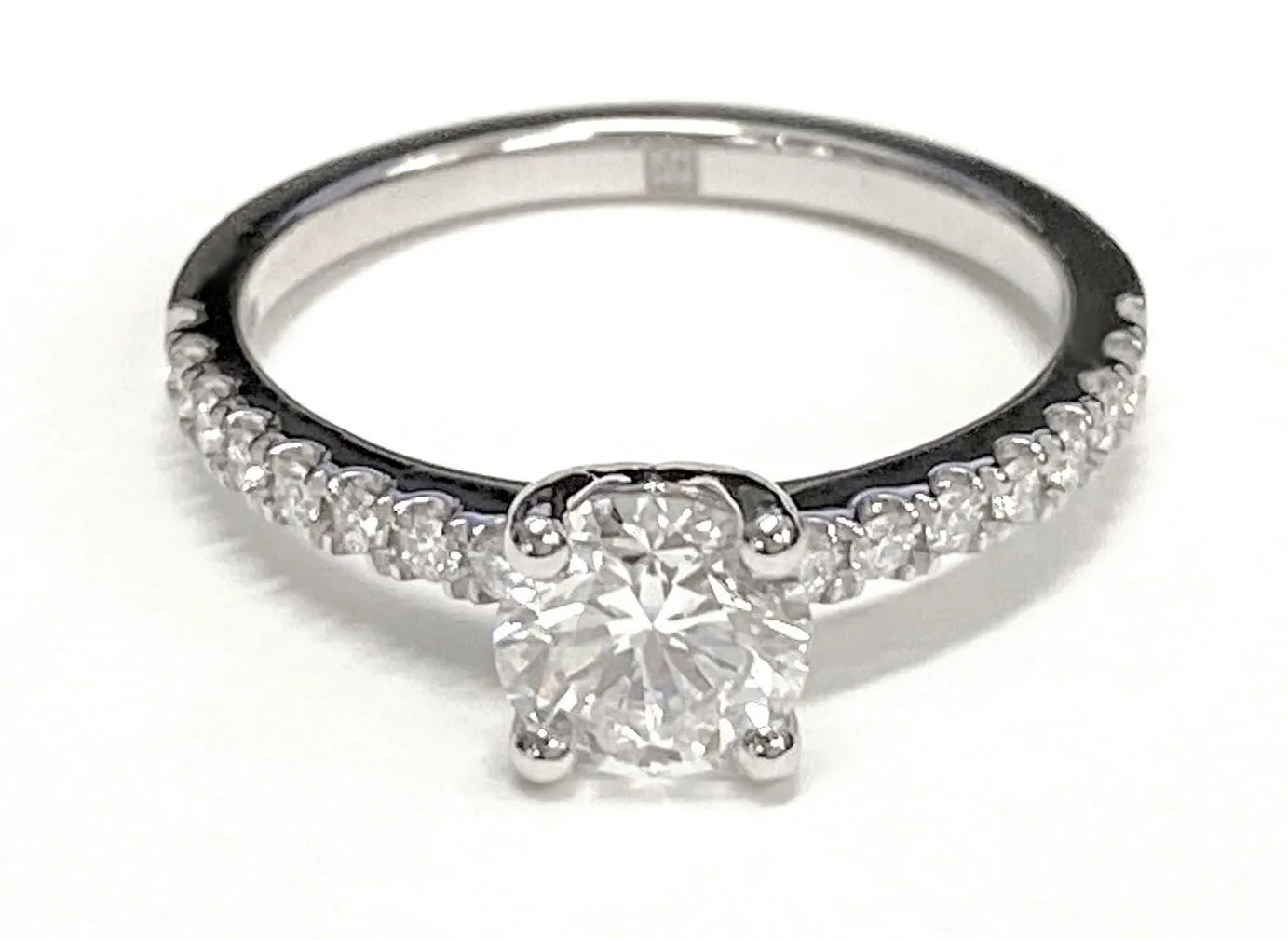 14K Rose Gold Round Brilliant Simple Linear Diamond Pave Engagement Ring -1/5ctw