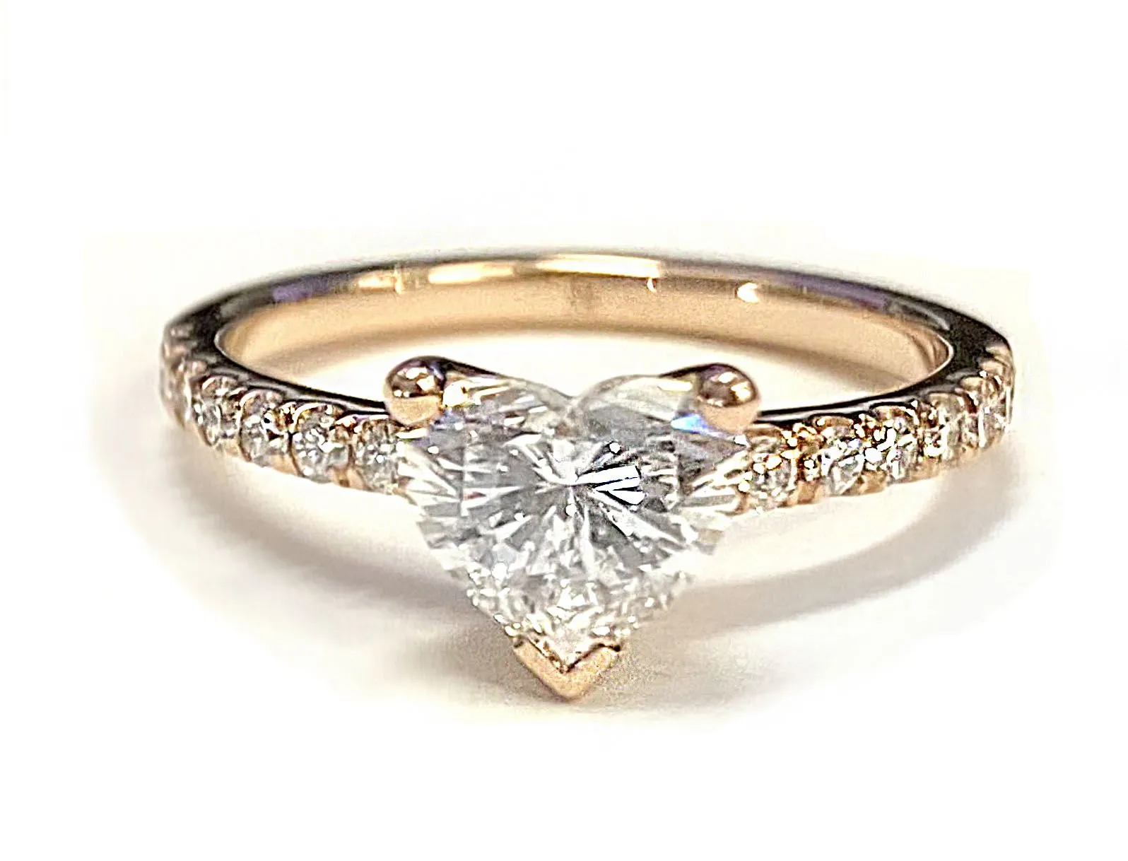 14K White Gold Heart Shape Center Simple Linear Diamond Pave Engagement Ring -1/5ctw