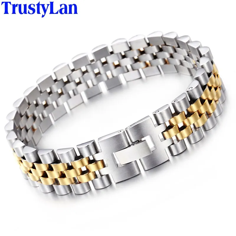 15MM Wide Chain Bracelet Men Watchband Style Adjustable Men's Bracelets