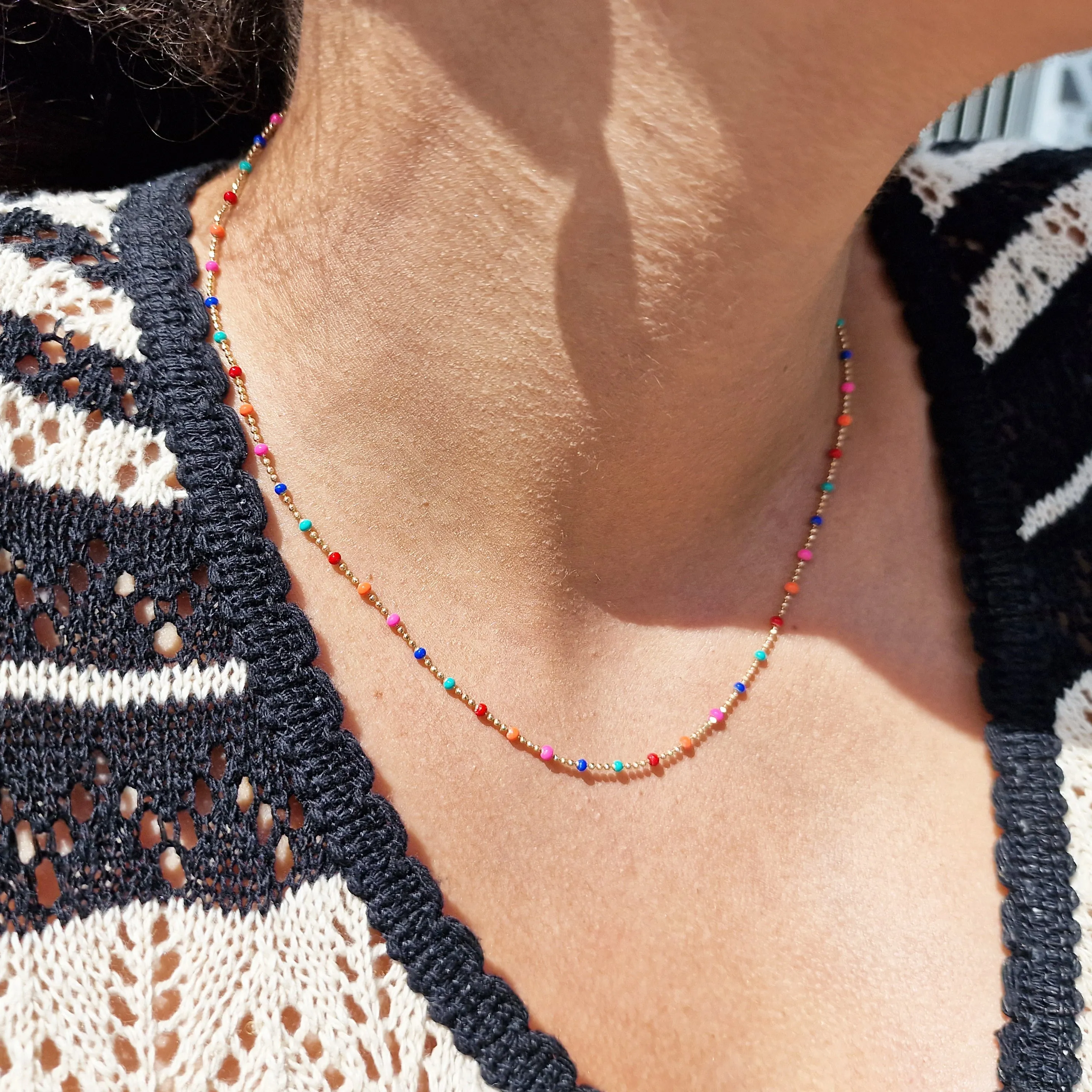 18ct Gold Plated Carnival Mixed Bead Rainbow Necklace