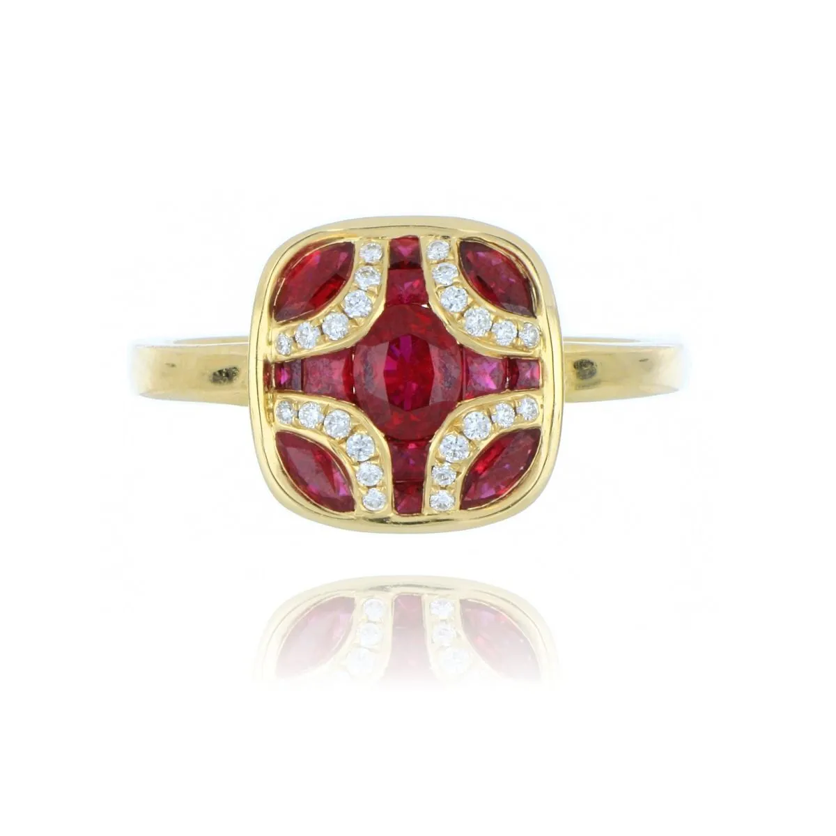 18ct Yellow Gold 1.02ct Ruby And Diamond Shield Ring