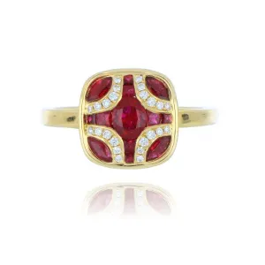 18ct Yellow Gold 1.02ct Ruby And Diamond Shield Ring