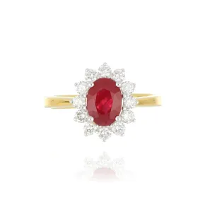 18ct Yellow Gold 1.51ct Ruby And Diamond Cluster Ring