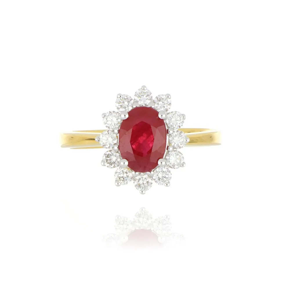 18ct Yellow Gold 1.51ct Ruby And Diamond Cluster Ring