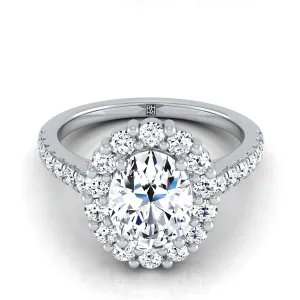18K White Gold Oval Diamond Shared Prong Halo Engagement Ring -5/8ctw