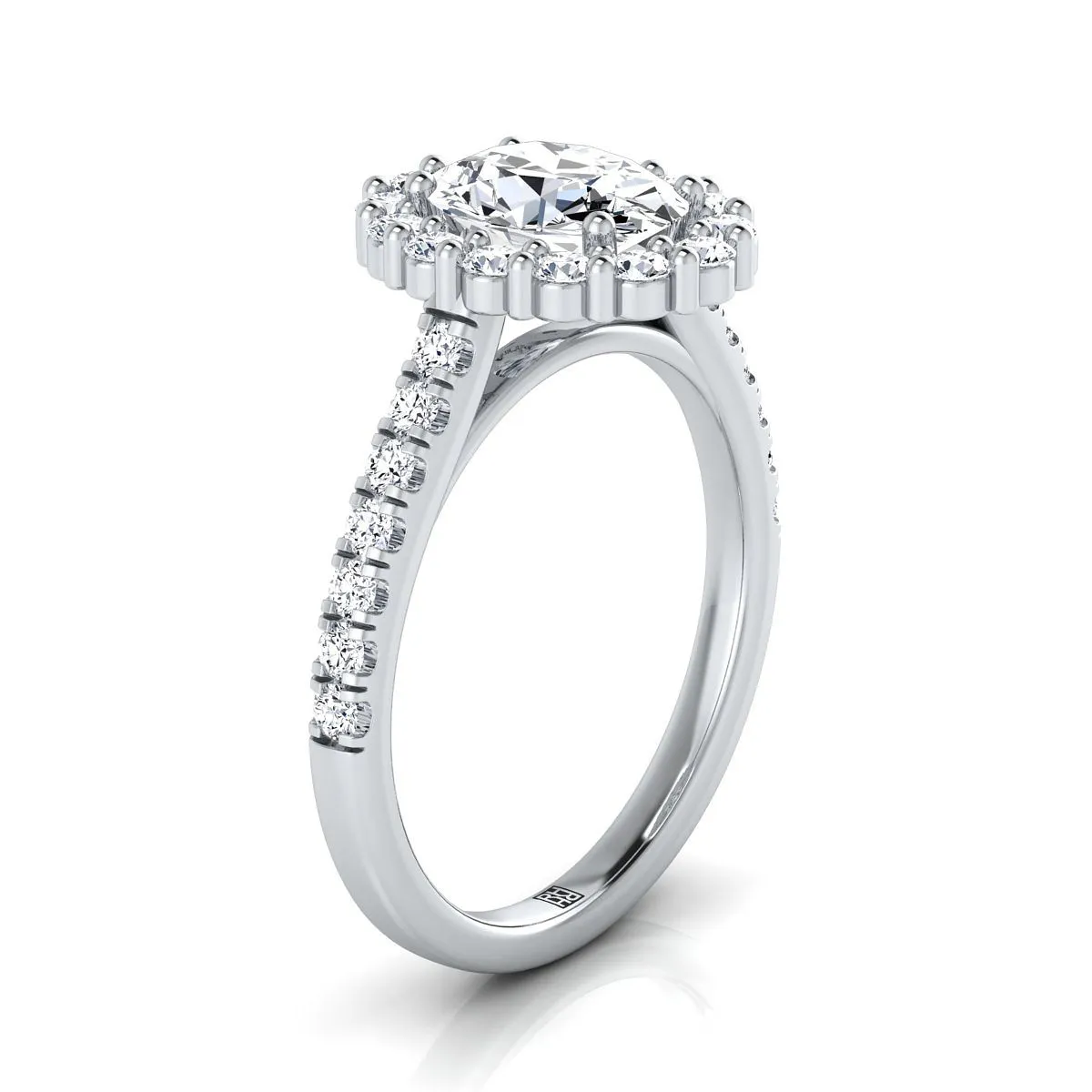 18K White Gold Oval Diamond Shared Prong Halo Engagement Ring -5/8ctw
