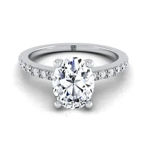 18K White Gold Oval Simple Linear Diamond Pave Engagement Ring -1/5ctw