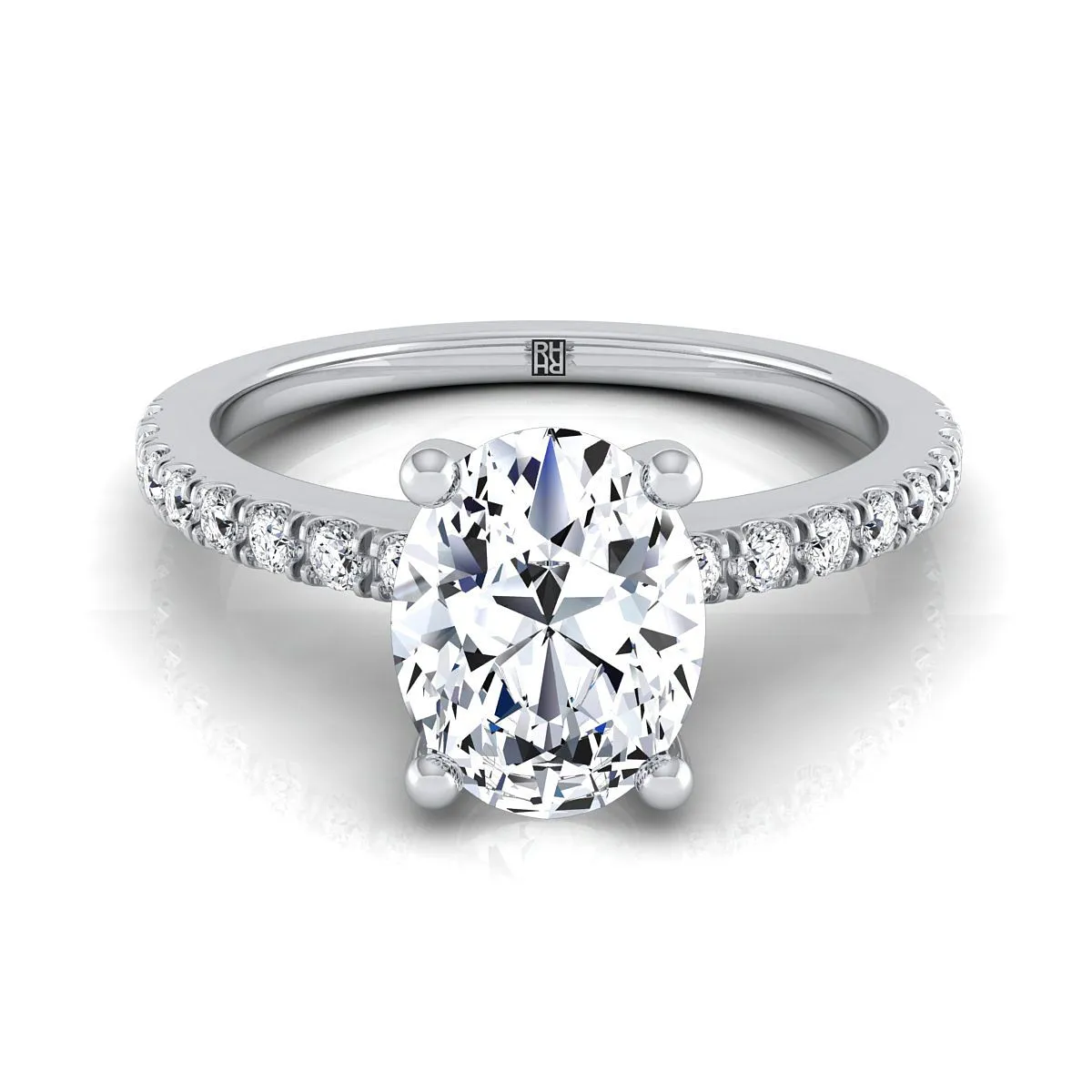 18K White Gold Oval Simple Linear Diamond Pave Engagement Ring -1/5ctw