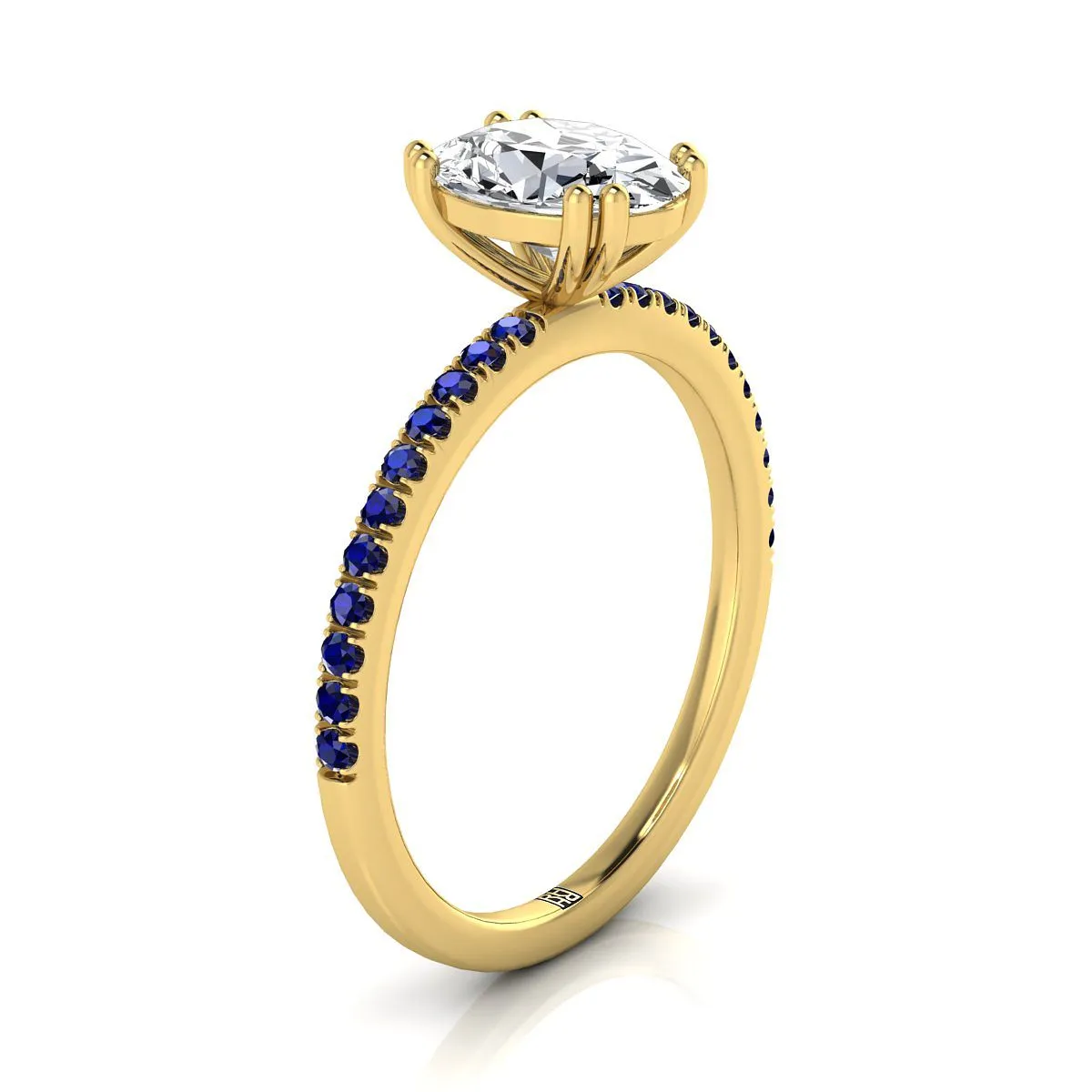 18K Yellow Gold Oval  Simple French Pave Double Claw Prong Diamond Engagement Ring