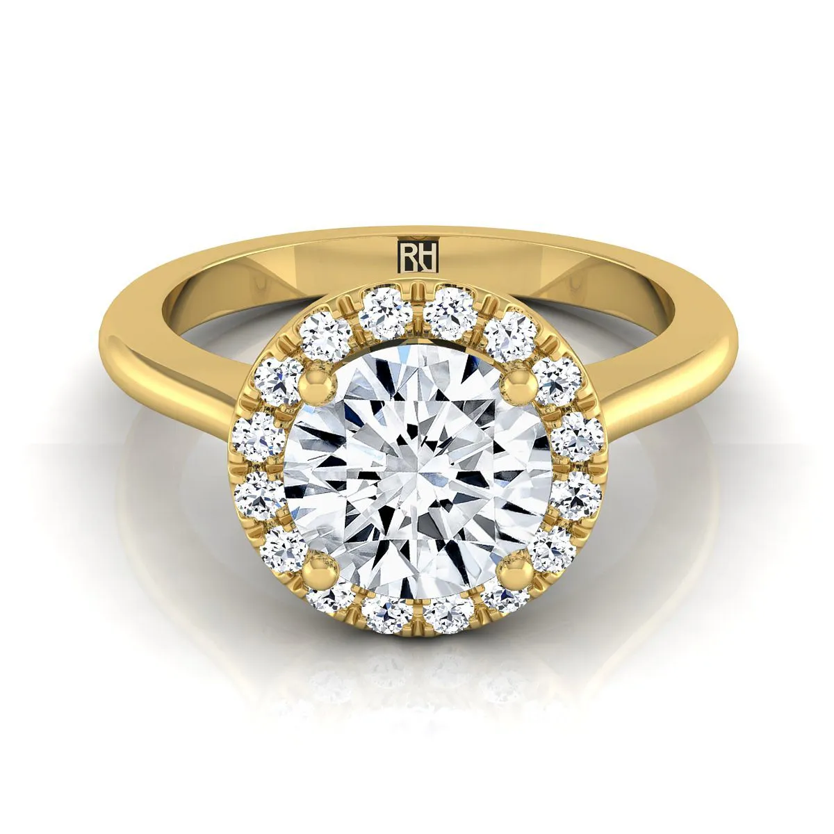 18K Yellow Gold Round Brilliant Diamond Classic Halo French Pave Engagement Ring -1/4ctw