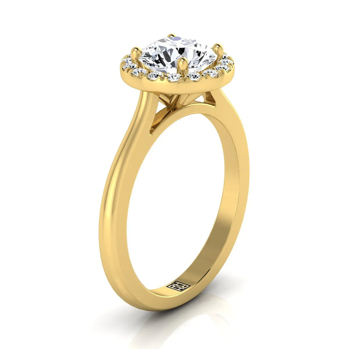18K Yellow Gold Round Brilliant Diamond Classic Halo French Pave Engagement Ring -1/4ctw