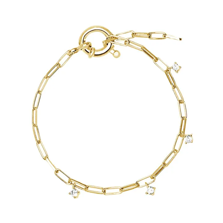 18k/925 Vermeil Paperclip Bracelet with CZ Dangle stones