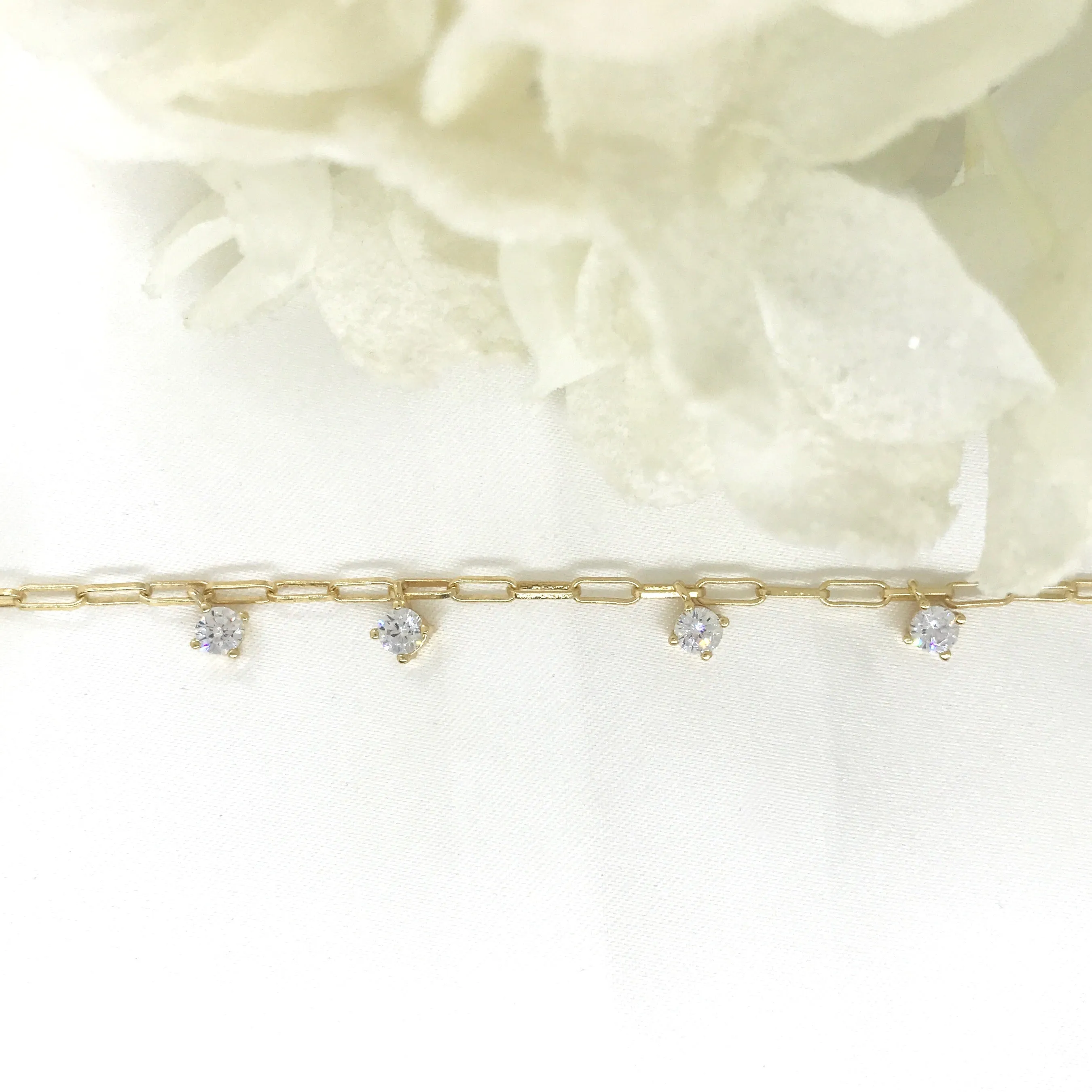 18k/925 Vermeil Paperclip Bracelet with CZ Dangle stones