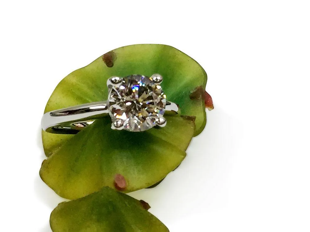 2 Carat Round Brilliant Cubic Zirconia Solitaire Ring Dome Shank 14 k White Gold