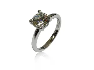 2 Carat Round Brilliant Cubic Zirconia Solitaire Ring Dome Shank 14 k White Gold