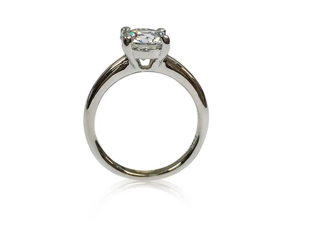 2 Carat Round Brilliant Cubic Zirconia Solitaire Ring Dome Shank 14 k White Gold
