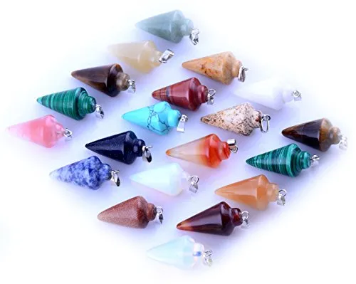 20pcs Mutilcolor Stone Healing Chakra Pendulum Line Cone Pendants Crystal Quartz Stone Charms Lot for Women Jewelry Making