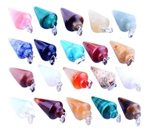 20pcs Mutilcolor Stone Healing Chakra Pendulum Line Cone Pendants Crystal Quartz Stone Charms Lot for Women Jewelry Making