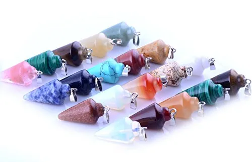 20pcs Mutilcolor Stone Healing Chakra Pendulum Line Cone Pendants Crystal Quartz Stone Charms Lot for Women Jewelry Making