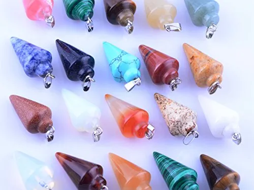 20pcs Mutilcolor Stone Healing Chakra Pendulum Line Cone Pendants Crystal Quartz Stone Charms Lot for Women Jewelry Making