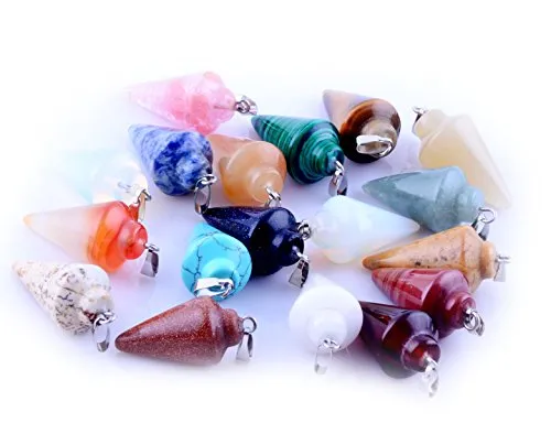 20pcs Mutilcolor Stone Healing Chakra Pendulum Line Cone Pendants Crystal Quartz Stone Charms Lot for Women Jewelry Making