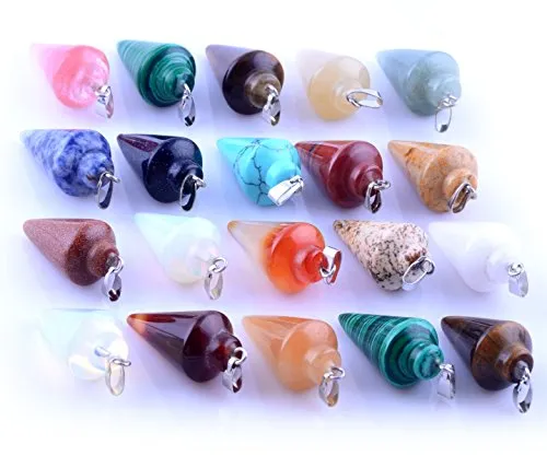20pcs Mutilcolor Stone Healing Chakra Pendulum Line Cone Pendants Crystal Quartz Stone Charms Lot for Women Jewelry Making