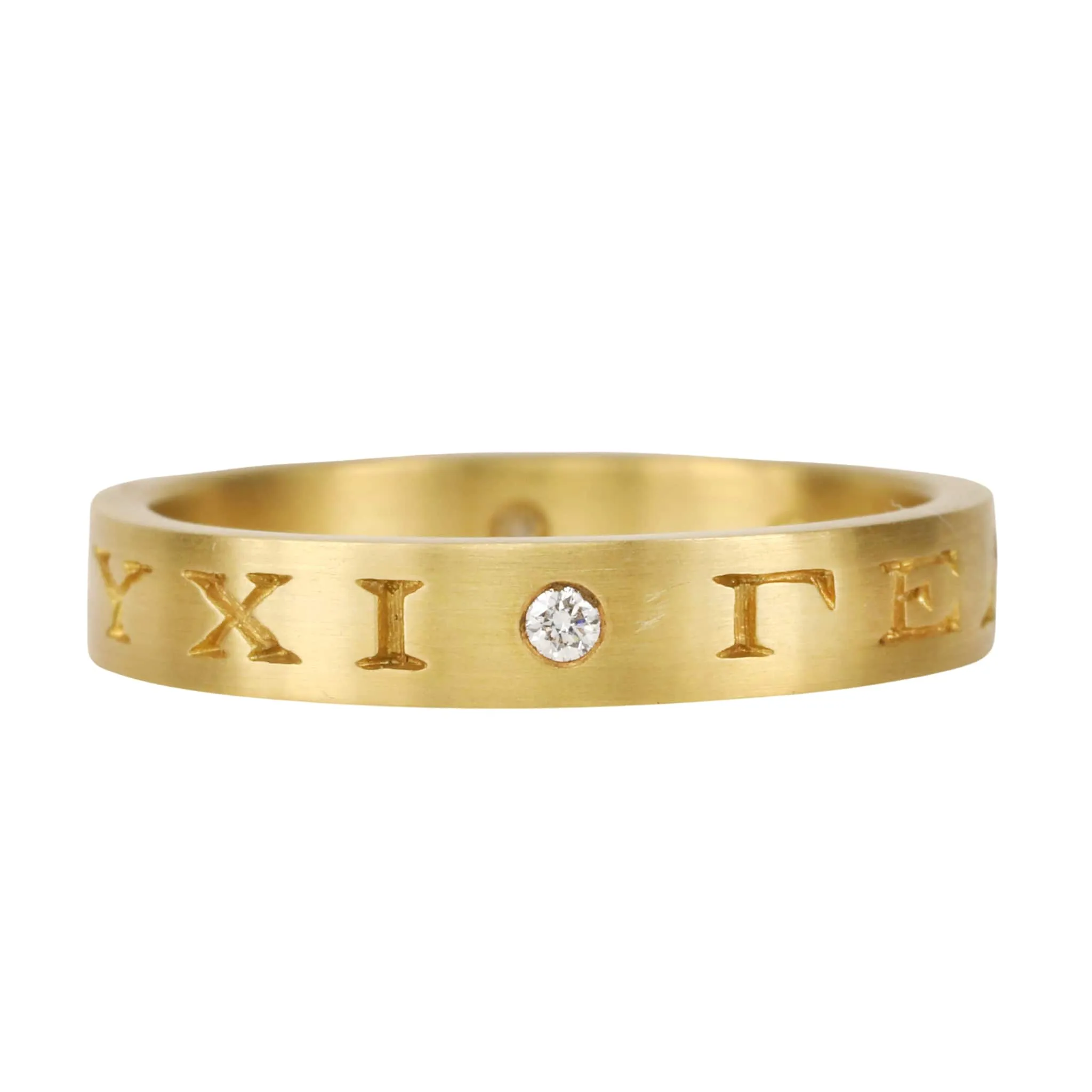 22K Gold Narrow Engraved May You Have Luck And Laughter  Band With 2 Diamonds
