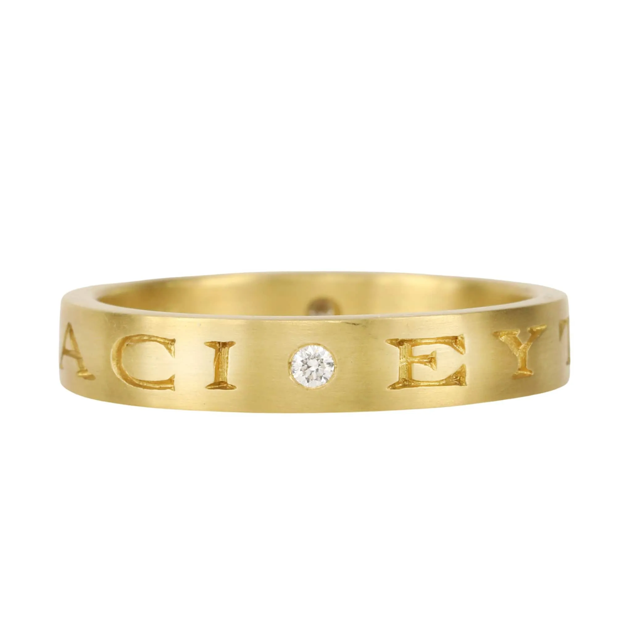 22K Gold Narrow Engraved May You Have Luck And Laughter  Band With 2 Diamonds
