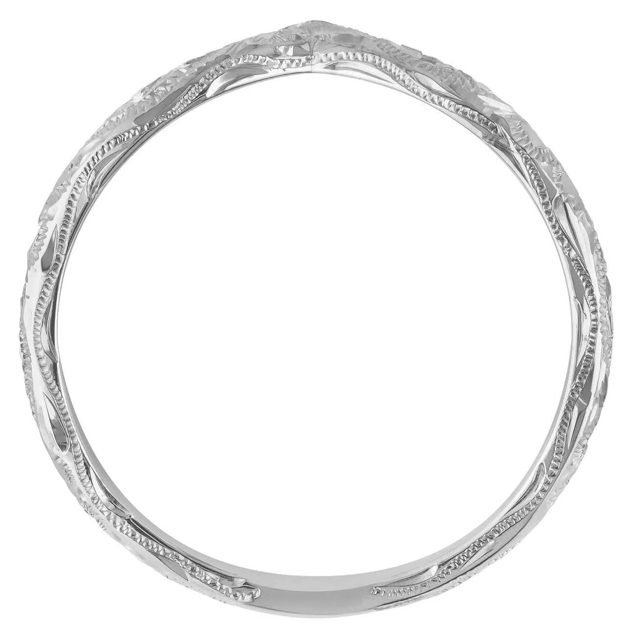 2.5mm Platinum V-Shaped Wedding Ring with Engraved Paisley Pattern