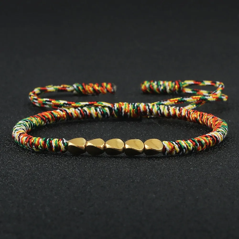 2pcs/set Handmade Woven Thread Rope Irregular Copper Beads Bracelets Women Men