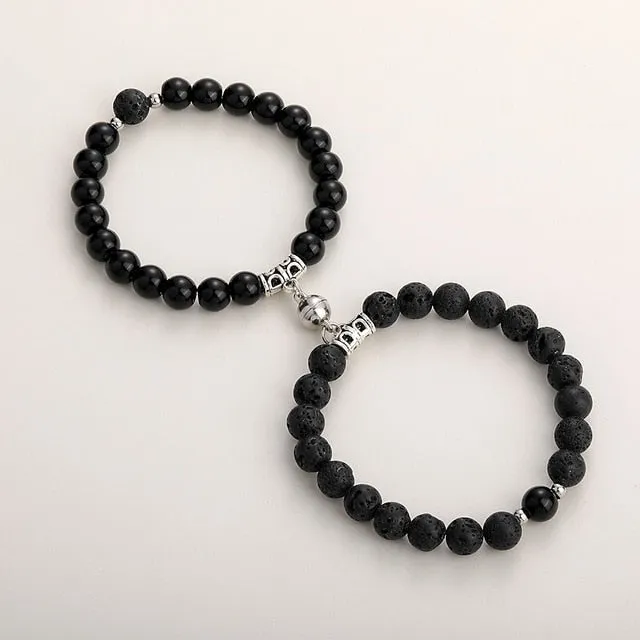 2pcs/set Natural Stone Magnetic Heart  Bead Bracelet For Friendship Couples