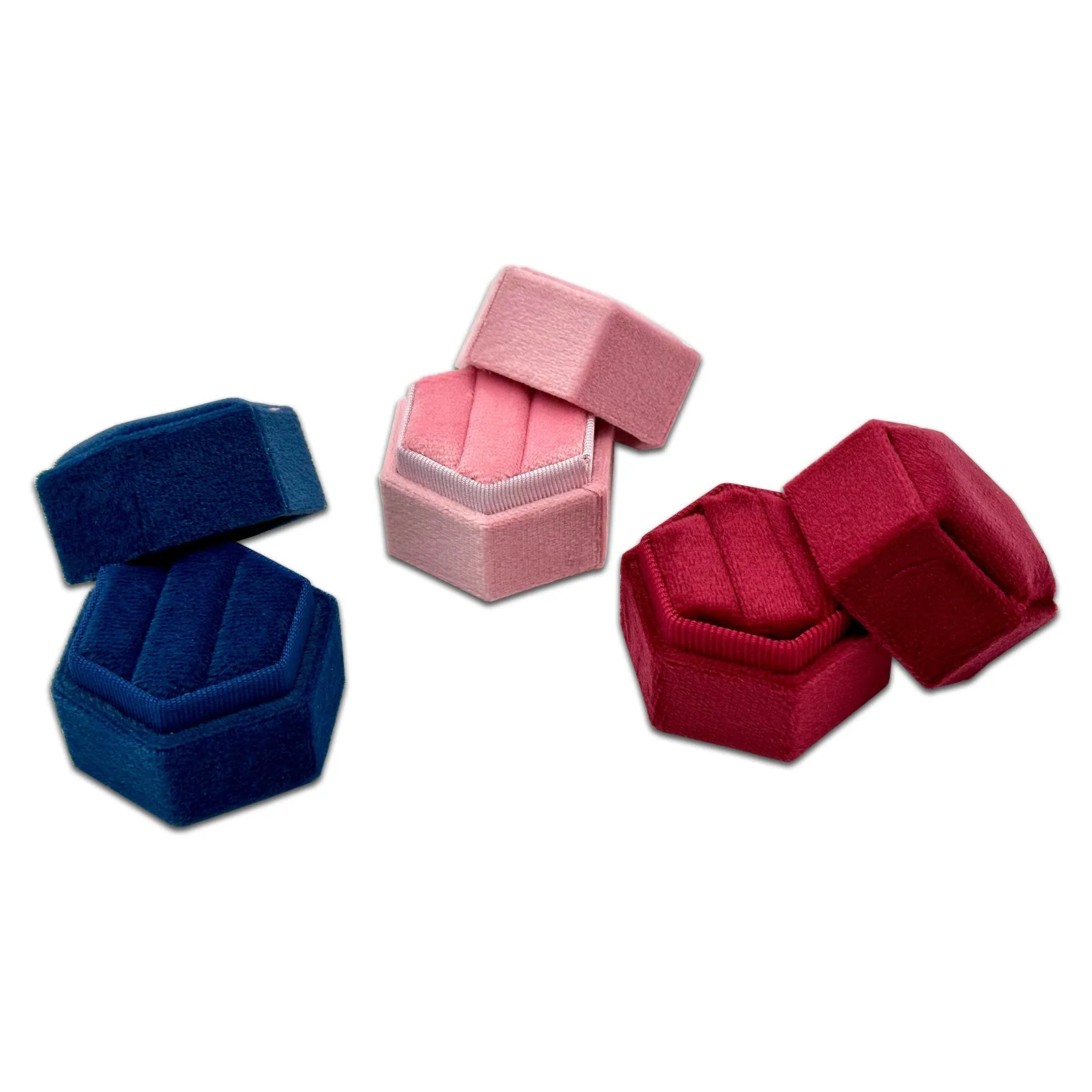2" x 1.75" Maroon Velvet Hexagon Double Ring Box