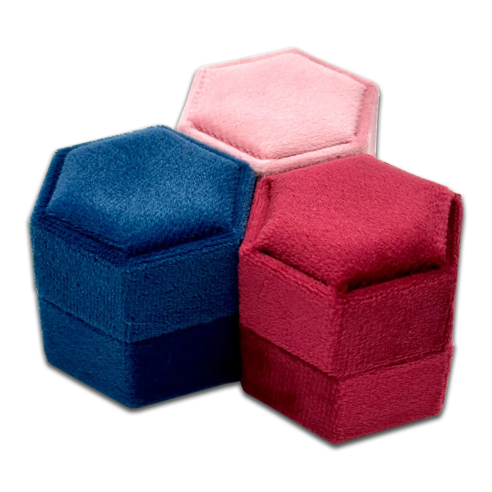 2" x 1.75" Maroon Velvet Hexagon Double Ring Box
