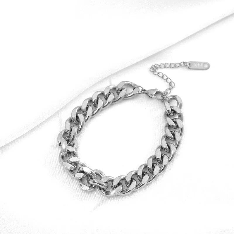 316L Stainless Steel 2021 Punk Simple Cuban Link Chain Bracelet Women
