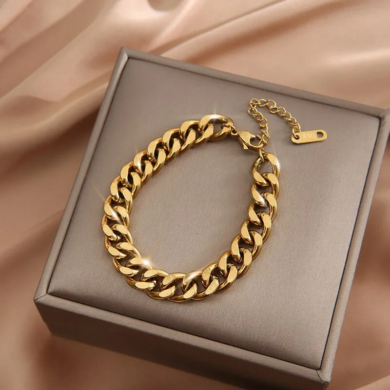 316L Stainless Steel 2021 Punk Simple Cuban Link Chain Bracelet Women